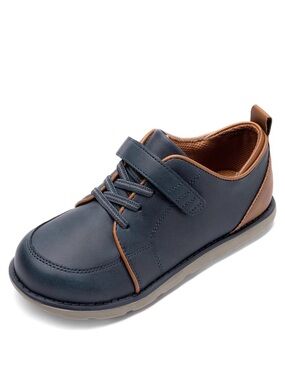 Dream Pairs Navy and Brown Kids Dress Shoe with Hook-and-Loop Strap